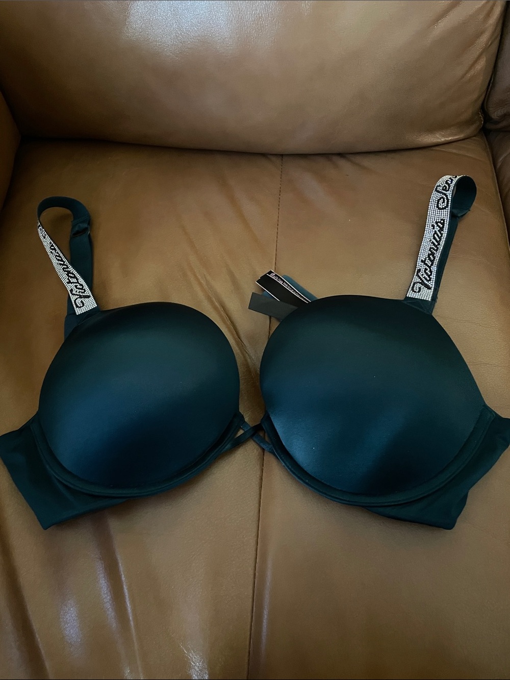 Victoria's Secret Emerald Green Push-Up Bra with Logo Straps